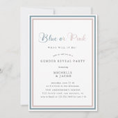 Blauw of roze moderne Gender Reveal Invitation Kaart (Voorkant)