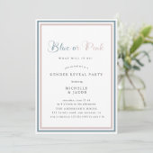 Blauw of roze moderne Gender Reveal Invitation Kaart (Staand voorkant)
