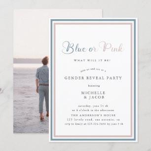 Blauw of roze moderne Gender Reveal Invitation Kaart