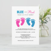 Blauw of Roze Schattige Voet Prints Gender Reveal  Kaart (Staand voorkant)