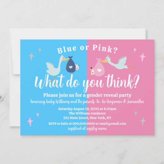 Blauw of roze Wat denk je dat Geslacht onthullen P Kaart (Voorkant)