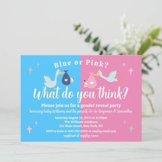 Blauw of roze Wat denk je dat Geslacht onthullen P Kaart (Staand voorkant)