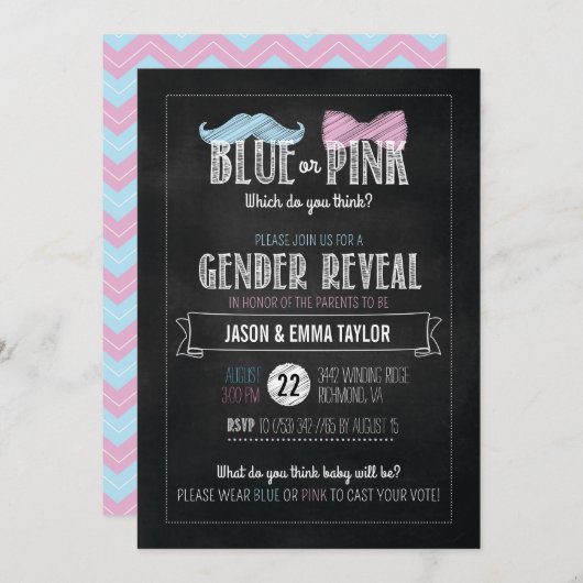 Blauw of roze, wat denk je? Geslacht Kaart (Voorkant / Achterkant)