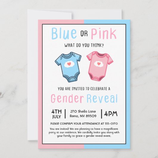 Blauw of roze wat u denkt dat gender zichtbaar is kaart (Voorkant)