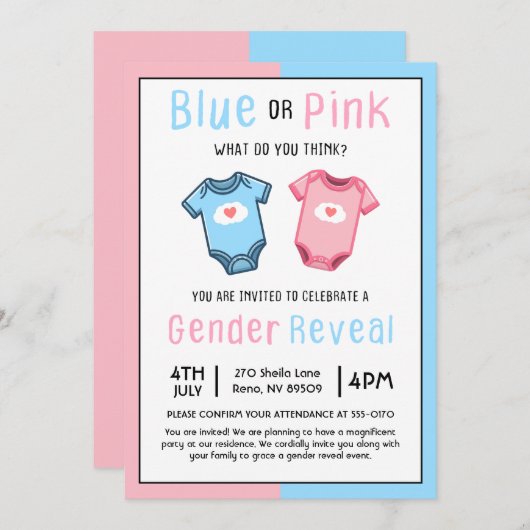 Blauw of roze wat u denkt dat gender zichtbaar is kaart (Voorkant / Achterkant)