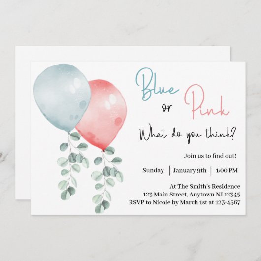 Blauw of roze wat u denkt dat gender zichtbaar is kaart (Voorkant / Achterkant)