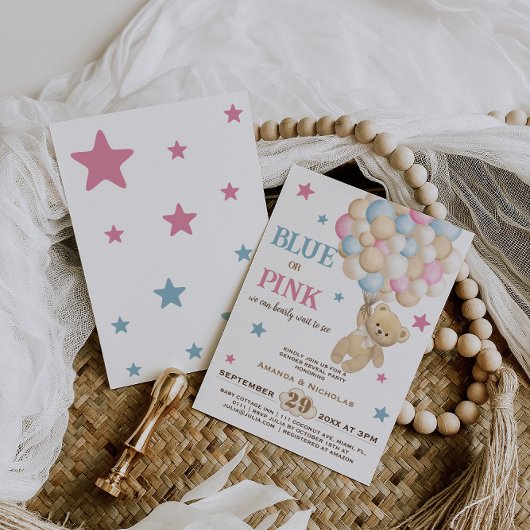 Blauw of Roze Waterverf Modern Gender Reveal Kaart