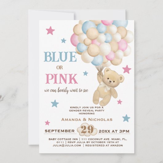 Blauw of Roze Waterverf Modern Gender Reveal Kaart (Voorkant)