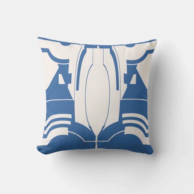 Blauw Off-White Klassiek Mediterraan Mozaïek Kussen (Voorkant)