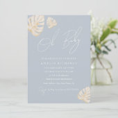 Blauw Oh Baby Boho Blad Jongens Baby Shower Kaart (Staand voorkant)