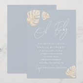 Blauw Oh Baby Boho Blad Jongens Baby Shower Kaart (Voorkant / Achterkant)