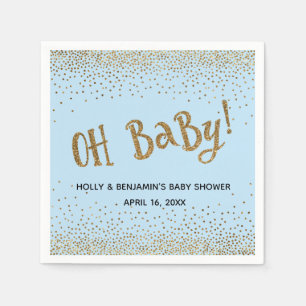 Blauw 'Oh Baby!' Gouden Glitter Confetti Namen, Da Servet