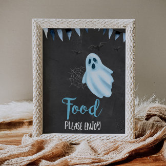 Blauw Oh Vel Geest Halloween Baby Voedsel Bord Poster