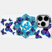 Blauw ohm mandala-ontwerp met paarse vlinders Case-Mate iPhone case (Achterkant (horizontaal))