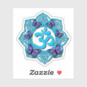 Blauw ohm mandala-ontwerp met paarse vlinders sticker (Vel)