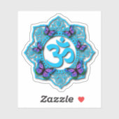 Blauw ohm mandala-ontwerp met paarse vlinders sticker (Vel)