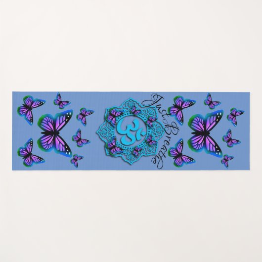 Blauw ohm mandala-ontwerp met paarse vlinders u yogamat (Voorkant (horizontaal))
