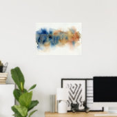 Blauw Oker Abstract Aquarel Poster (Thuiskantoor)