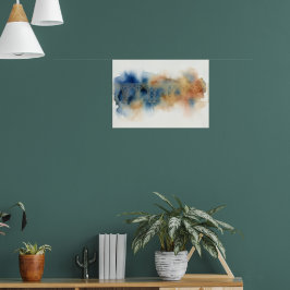 Blauw Oker Abstract Aquarel Poster