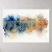 Blauw Oker Abstract Aquarel Poster (Voorkant)