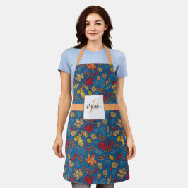 Blauw olievlek met familienaam schort