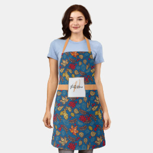 Blauw olievlek met familienaam schort
