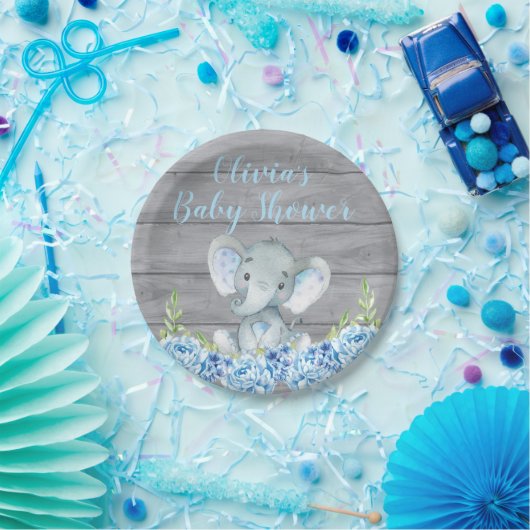 Blauw olifant Baby shower Bord (Feest)