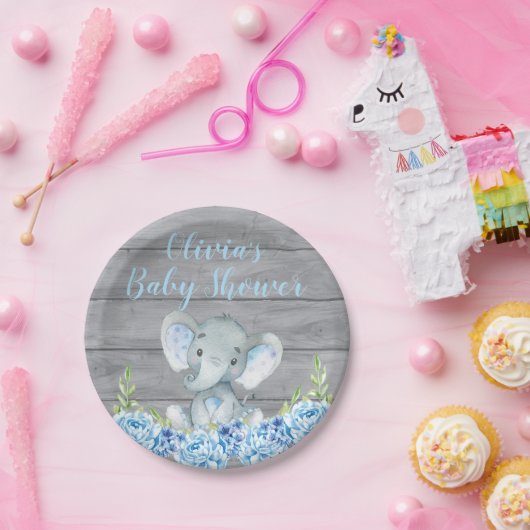 Blauw olifant Baby shower Bord (Feest)
