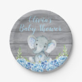 Blauw olifant Baby shower Bord (Voorkant)
