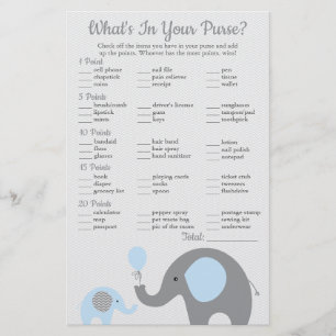 Blauw olifant Baby shower Wat zit er in je tas Flyer