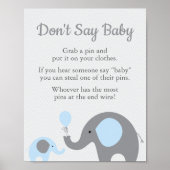 Blauw olifant Baby shower Zeg geen Baby-spelcode Poster (Voorkant)