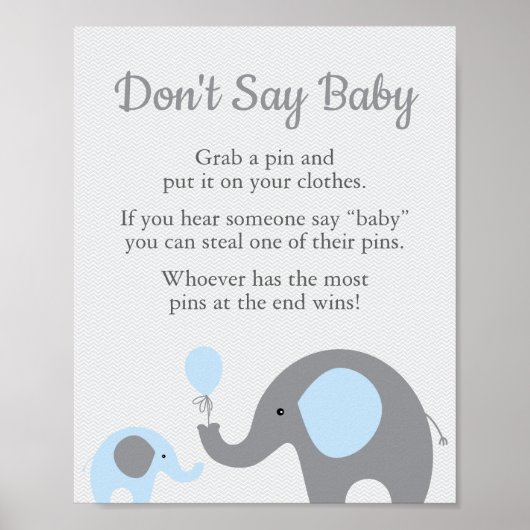 Blauw olifant Baby shower Zeg geen Baby-spelcode Poster (Voorkant)