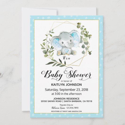 Blauw olifant modern Baby shower Kaart (Voorkant)