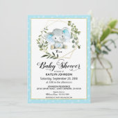 Blauw olifant modern Baby shower Kaart (Staand voorkant)