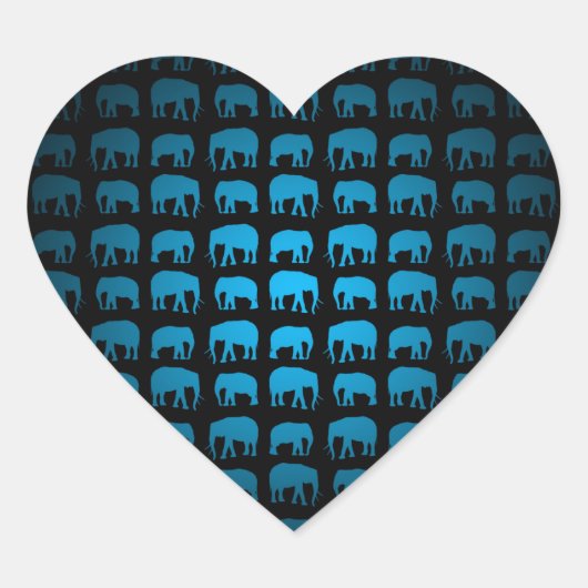 Blauw Olifant Patroon Hart Sticker (Voorkant)