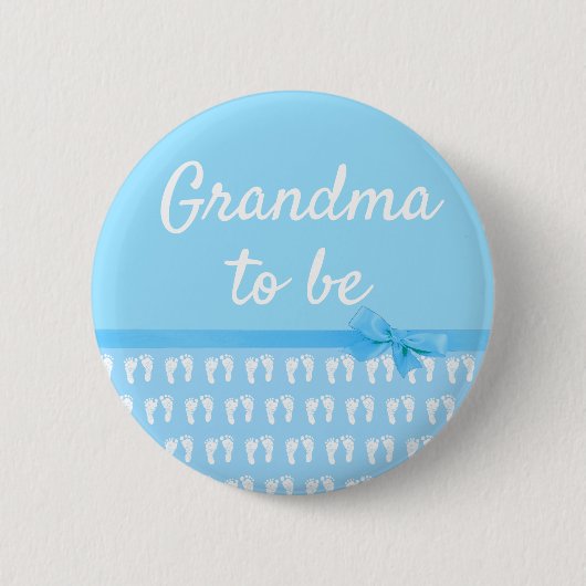 Blauw Oma te zijn Footprints Baby shower Button (Voorkant)