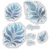 Blauw Ombre Filigraan Kerstmis Sticker (Voorkant)