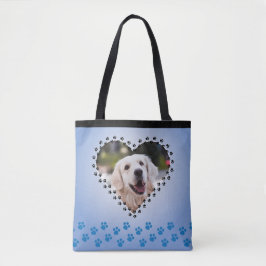 Blauw Ombre hart poot afdrukken aangepaste hond ma Tote Bag