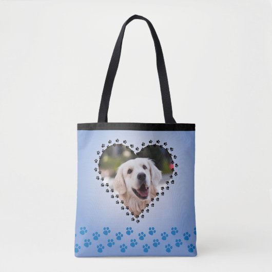 Blauw Ombre hart poot afdrukken aangepaste hond ma Tote Bag (Voorkant)