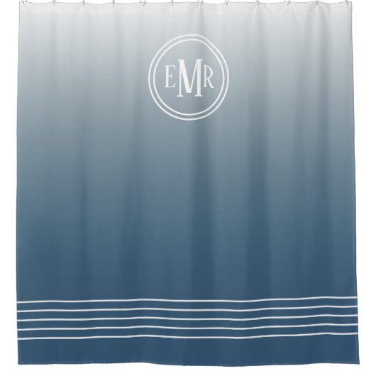 Blauw Ombre monogram douchegordijn (Voorkant)