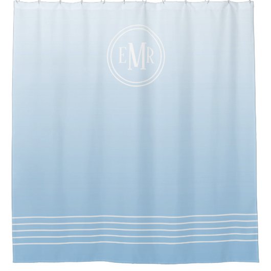 Blauw Ombre monogram douchegordijn (Voorkant)