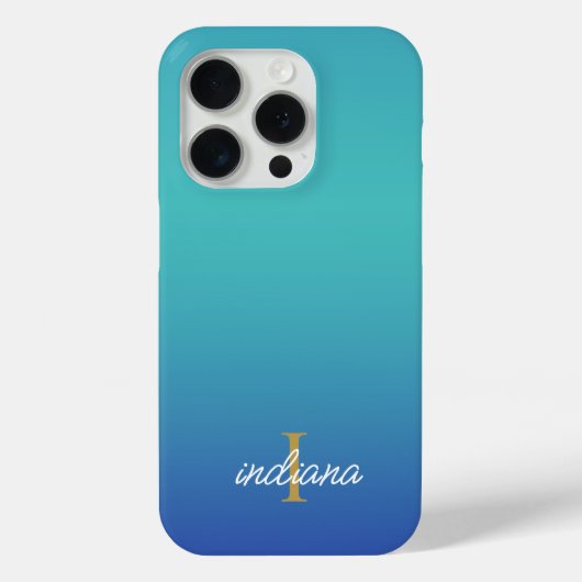 Blauw Ombre Monogram Script Modern Case-Mate iPhone Case (Achterkant)