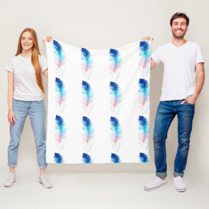 Blauw Ombre Veer Waterverf Fleece Deken