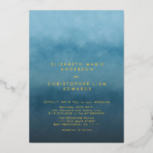 Blauw Ombre Watercolor Minimalistische Trouw Goud
