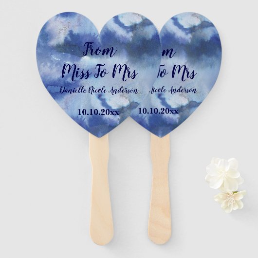 blauw ombre Waterverf bruiloft douche chique Handwaaier (Voorkant en achterkant)