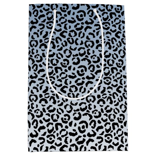Blauw Ombre Zwart Leopard Print Medium Cadeauzakje (Voorkant)