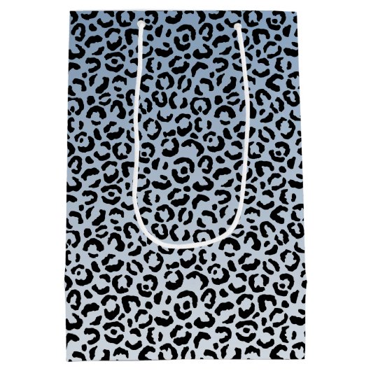 Blauw Ombre Zwart Leopard Print Medium Cadeauzakje (Achterkant)