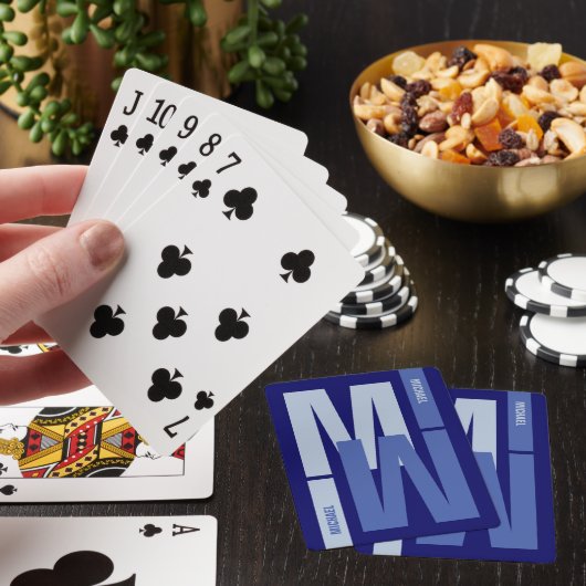 Blauw omgekeerd monogram van het eerste Initiaal Pokerkaarten (Insitu)