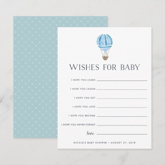 Blauw | Omhoog in de Air Baby shower Wishes Kaart (Voorkant / Achterkant)