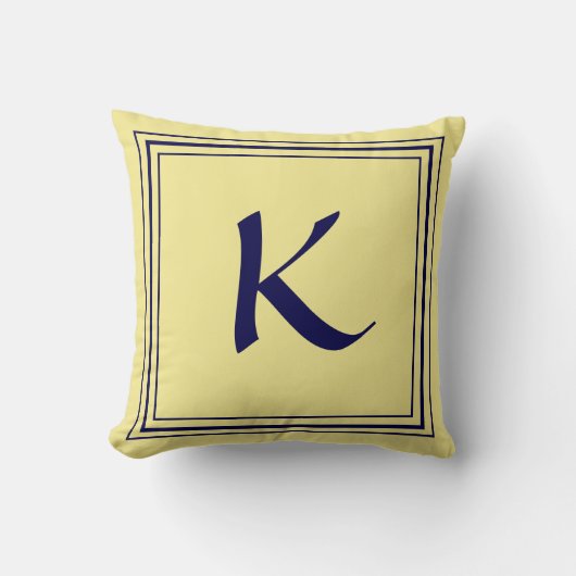 Blauw omlijst monogramletter minimalistisch kussen (Voorkant)